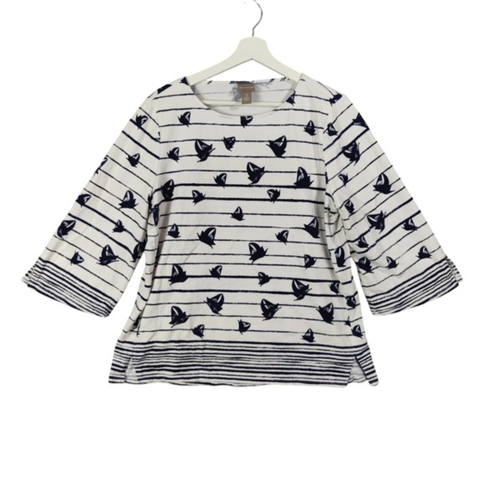 Chicos Women Nautical Coastal Sailboat 3 US XL Modal White‎ Blue Stripe Sailor